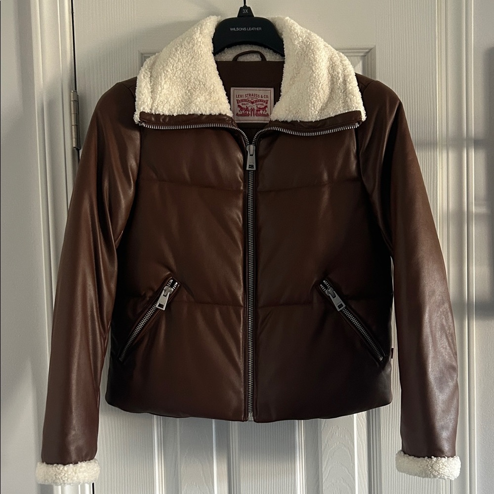 Levi Strauss Brown Faux Leather Jacket with Shearling Collar